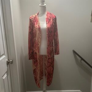 G by Giuliana Red and Cream Snake Print Duster Coat